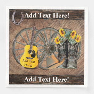 Western Wagon Wheel Guitar Cowboy boots Sunflower Paper Dinner Napkins