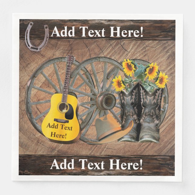 Western Wagon Wheel Guitar Cowboy boots Sunflower  Paper Dinner Napkins (Front)