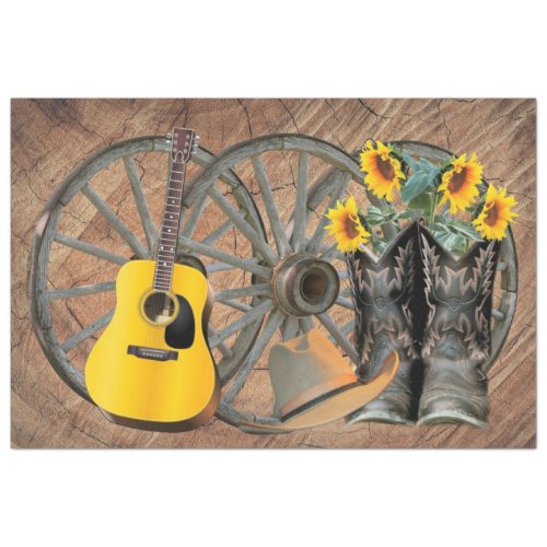 Western Wagon Wheel Guitar Cowboy boots Sunflower  Tissue Paper