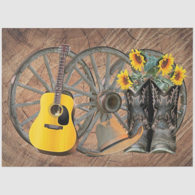 Western Wagon Wheel Guitar Cowboy boots Sunflower  Tissue Paper (Front)