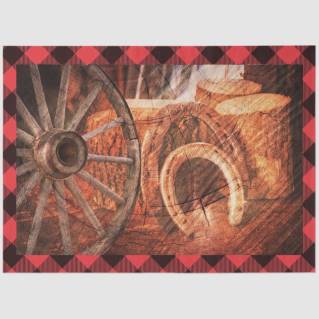 Western Wagon Wheel Horseshoes Tissue Paper (Front)