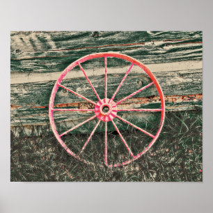 Western Wagon Wheel Red Country Rustic Vintage Poster