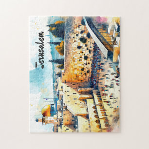 Western Wall Kotel Water Color Art Jigsaw Puzzle