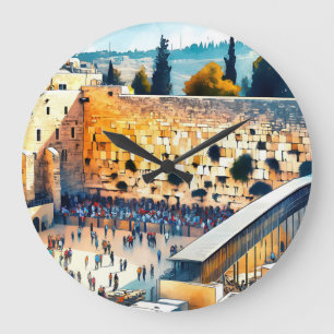 Western Wall Kotel Water Color Art Large Clock