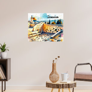 Western Wall Kotel Water Color Art Poster