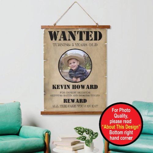 Western Wanted Birthday Wood Topped Wall Tapestry