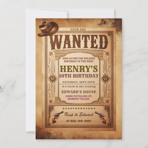 Western Wanted Cowboy Birthday Invitation