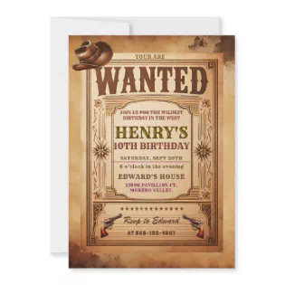 Western Wanted Cowboy Birthday Invitation
