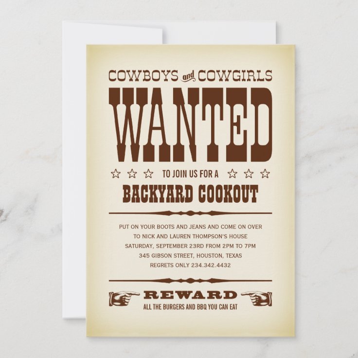 Western Wanted Poster Party Invitations | Zazzle