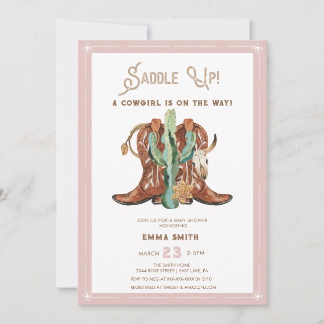 Western Watercolor Baby Girl Shower Invitation (Front)