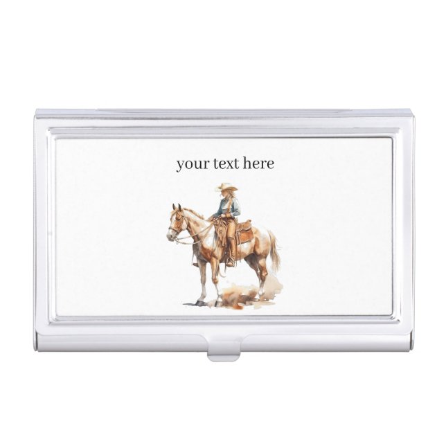Western Watercolor Blonde Cowgirl, custom Business Card Case (Front)