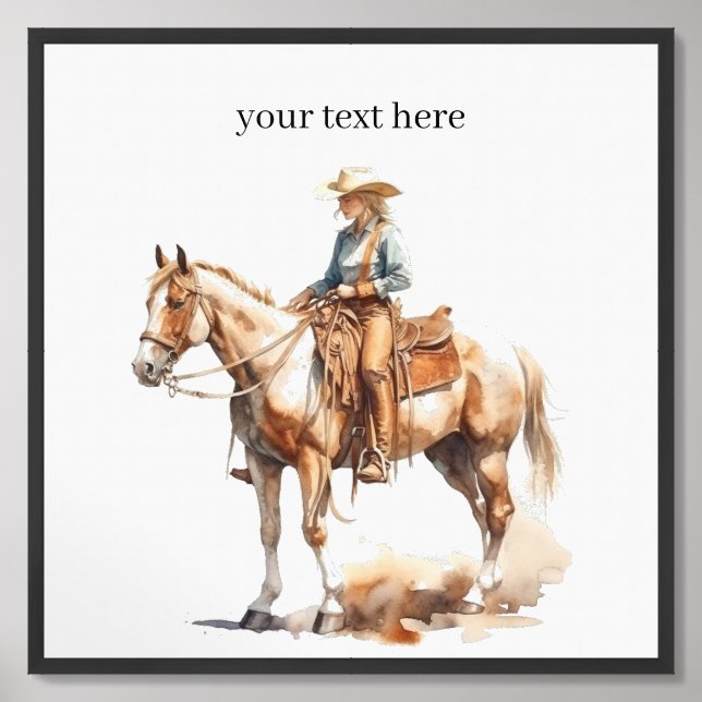 Western Watercolor Blonde Cowgirl, custom Framed Art (Framed Front)