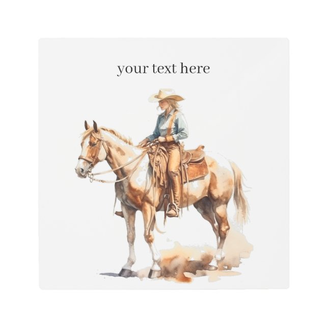 Western Watercolor Blonde Cowgirl, custom Metal Print (Front)