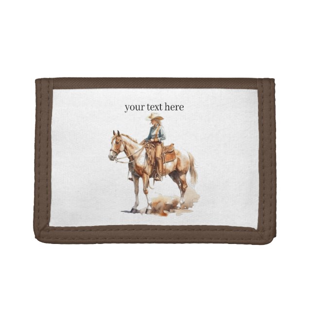 Western Watercolor Blonde Cowgirl, custom Trifold Wallet (Front)