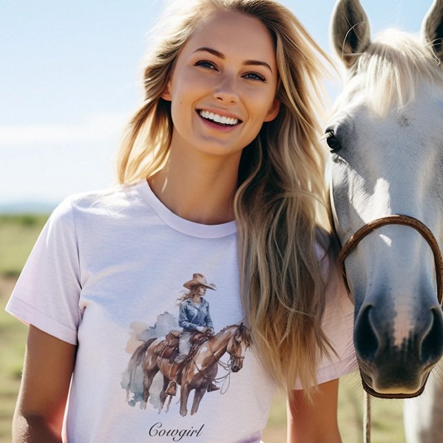 Western Watercolor Brunette Cowgirl, custom T-Shirt (Creator Uploaded)