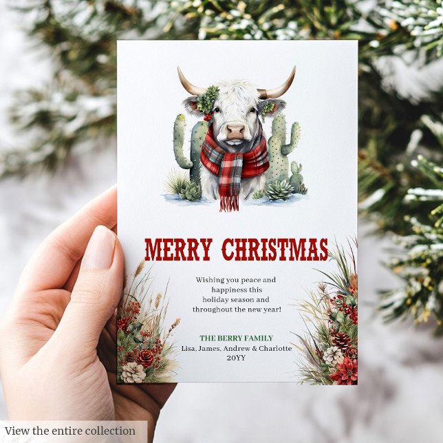 Western watercolor highland cow Christmas Holiday Card (Western watercolor highland cow Christmas Holiday Card)
