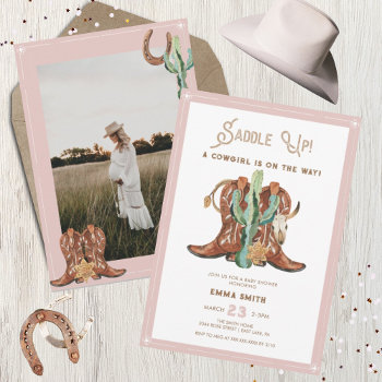 Western Watercolor Photo Baby Girl Shower Invitation by PrintedbyCharlotte at Zazzle