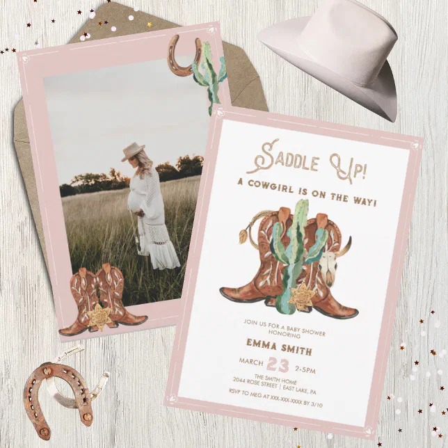 Western Watercolor Photo Baby Girl Shower Invitation Zazzle
