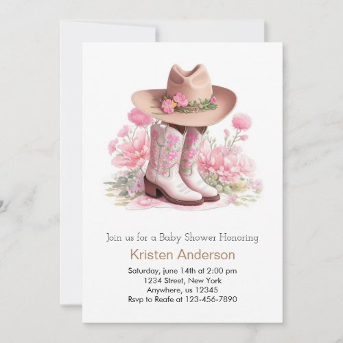 Western Watercolor Wildflower Cowgirl Baby Shower Invitation