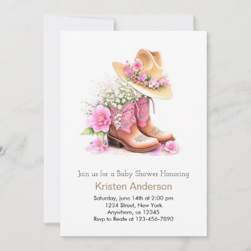 Western Watercolor Wildflowers Cowgirl Baby Shower Invitation