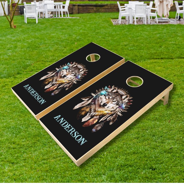 Western Watercolor Wolf Cornhole Set (Creator Uploaded)