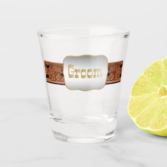 Western Wedding Belt And Groom Belt Buckle Shot Glass (Front)
