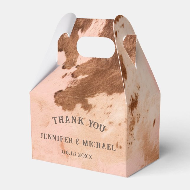 Western Wedding Blush Cowhide Country Favor Boxes (Front Side)