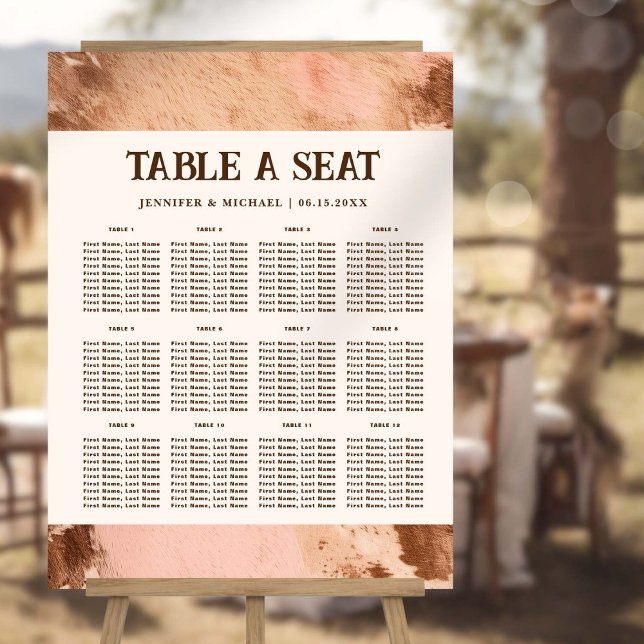 Western Wedding Blush Pink Cowhide Seating Chart Foam Board (Creator Uploaded)