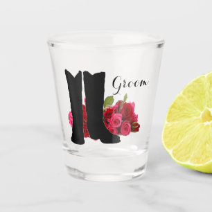 Western Wedding Cowboy Boots and Roses Groom Shot Glass
