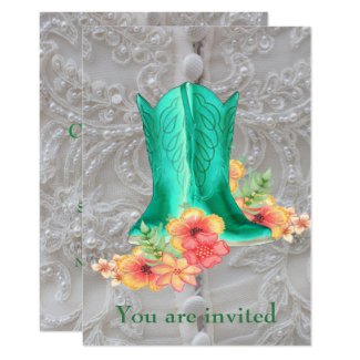 Western Wedding Cowboy Boots Flowers And Lace Card