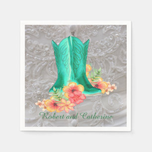 Western Wedding Cowboy Boots Flowers Custom Name Napkins