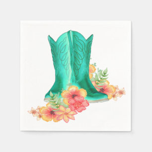 Western Wedding Cowboy Boots Flowers Custom Name Napkins