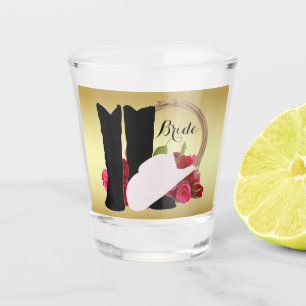 Western Wedding Cowboy Boots Hat Roses Bride Shot Glass