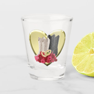 Western Wedding Cowboy Boots Roses Heart Shot Glass