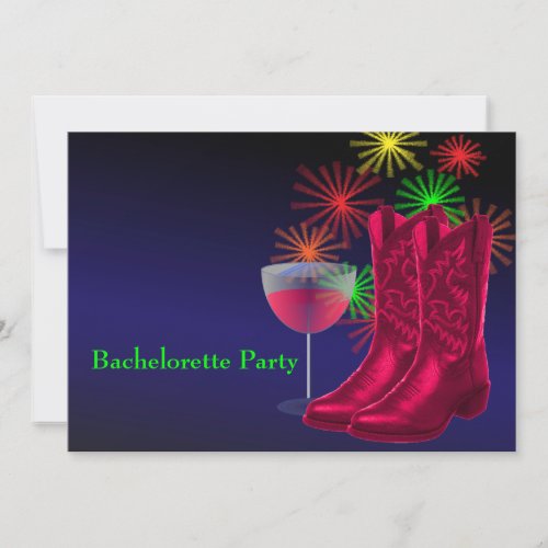 Western Wedding Cowboy Boots Wine Bachelorette Invitation