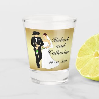 Western Wedding Cowboy Groom and Bride Personalize Shot Glass