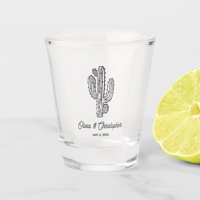 Western Wedding Favor Hand Drawn Cactus Shot Glass (Front)