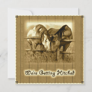 Western Wedding: Getting Hitched: Horses, Sepia Invitation