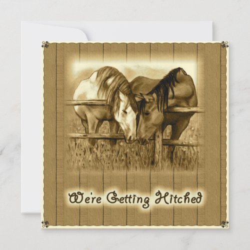 Western Wedding Getting Hitched Horses Sepia Invitation