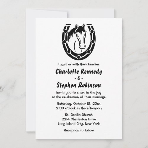 Western Wedding Horse Country Horseshoe Black Invitation