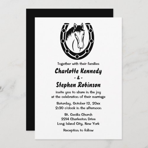 Western Wedding Horse Country Horseshoe Black Invitation