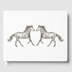 Western Wedding Horse Equestrian Rustic Brown Guest Book