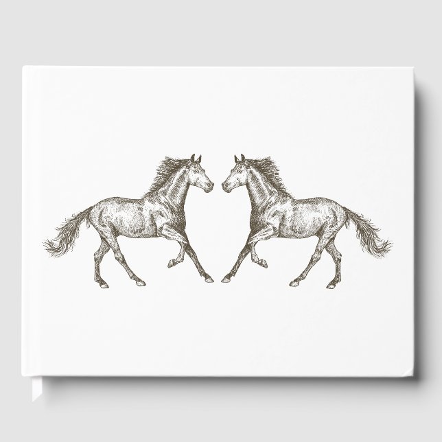 Western Wedding Horse Equestrian Rustic Brown Guest Book (Front)