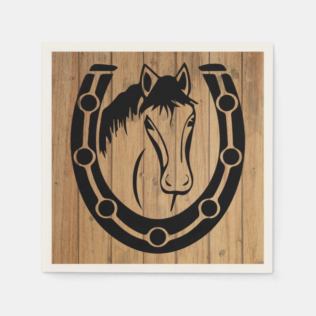 Western Wedding Horse Horseshoe Country Wood Napkins (Front)