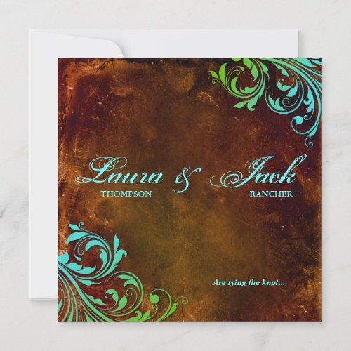 Western Wedding Invitation Vintage Brown Blue