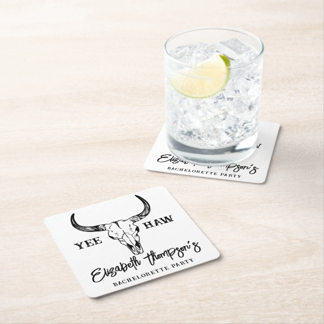 Western Wedding Personalized Bachelorette Party Square Paper Coaster (Insitu)