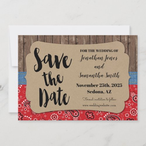 Western wedding save the date country chic invitation