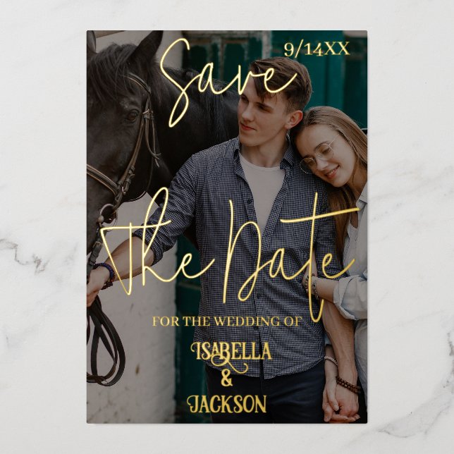 Western Wedding Save The Date Foil Holiday Card (Front)