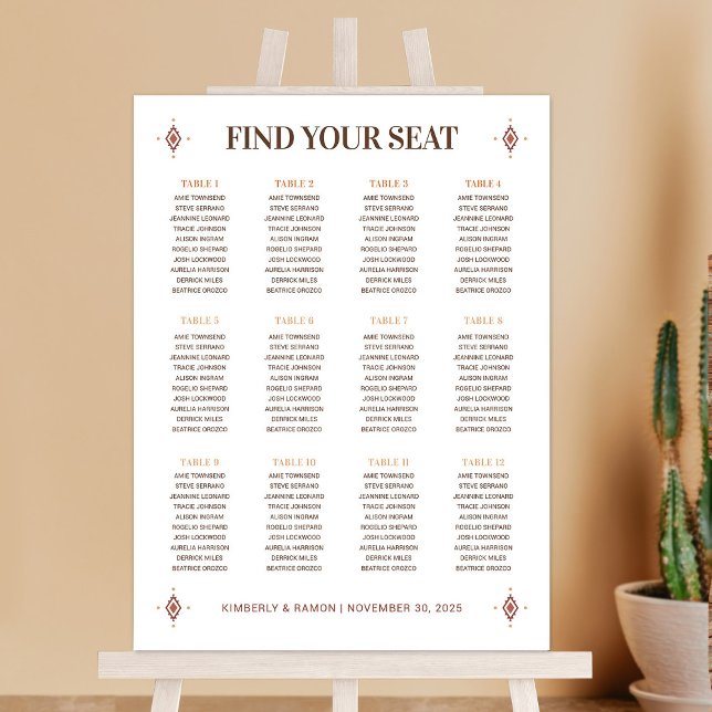 Western Wedding Seating Chart Foam Board (Western Wedding Seating Chart)