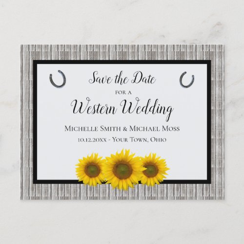 Western Wedding Sunflower Horseshoe Save the Date Announcement Postcard